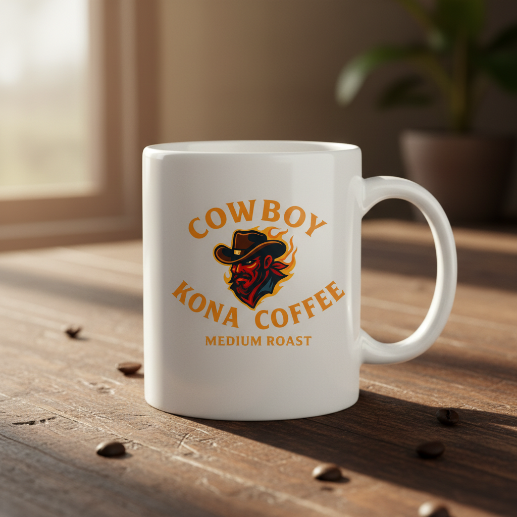 Cowboy Kona Coffee White Mug